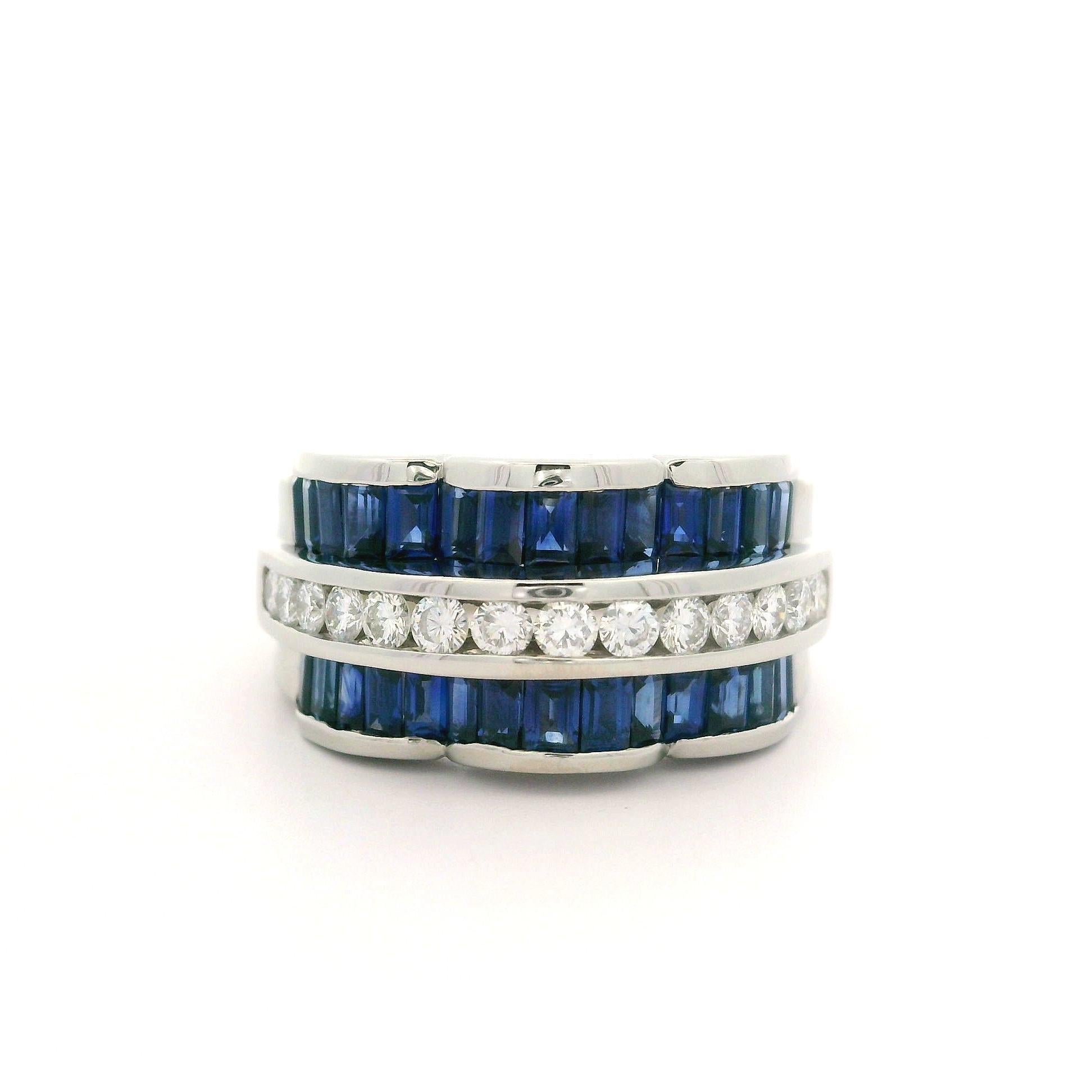 Women's Charles Krypell Platinum Sapphire & Diamond Wide Wavy Cocktail Band Ring