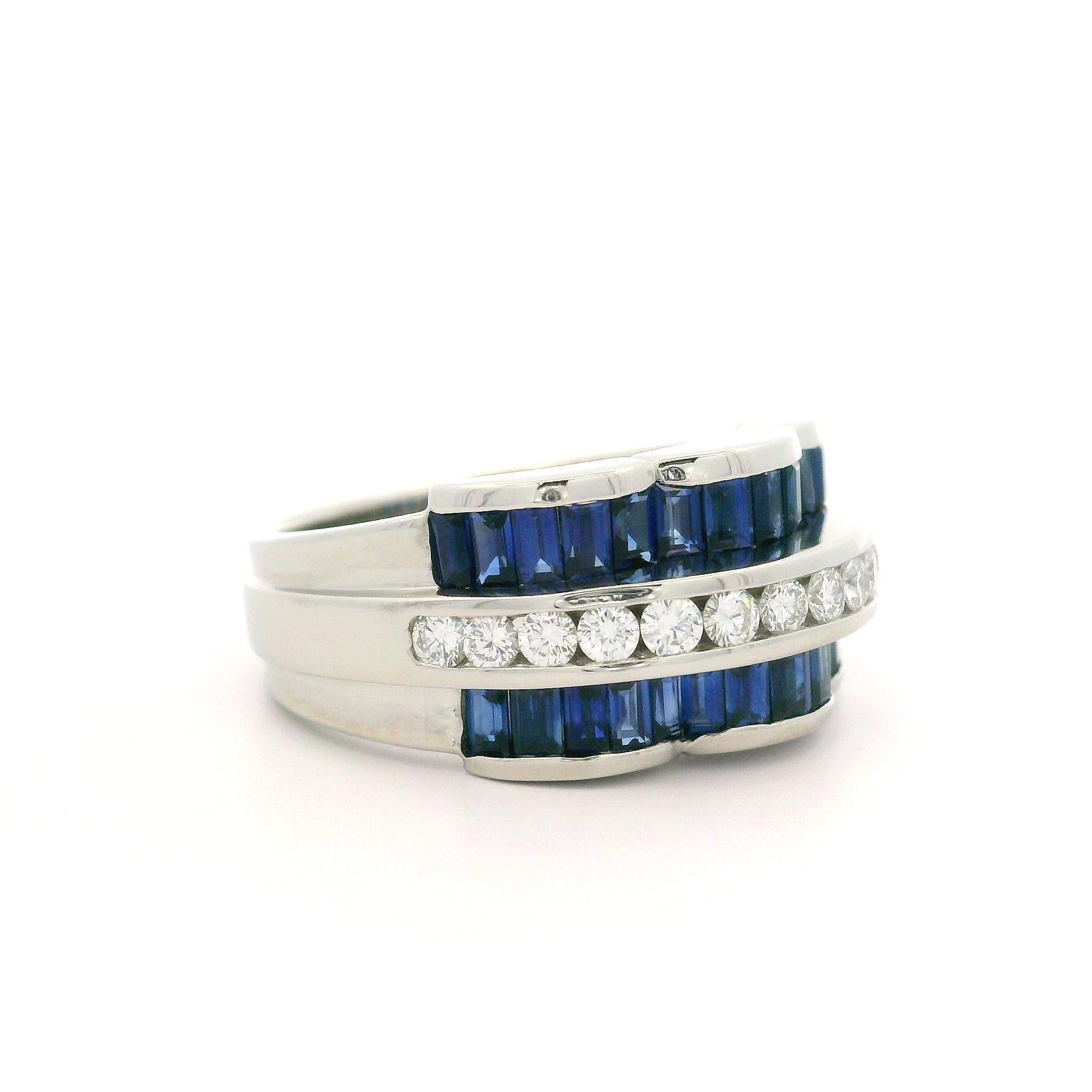 Charles Krypell Platinum Sapphire & Diamond Wide Wavy Cocktail Band Ring 1
