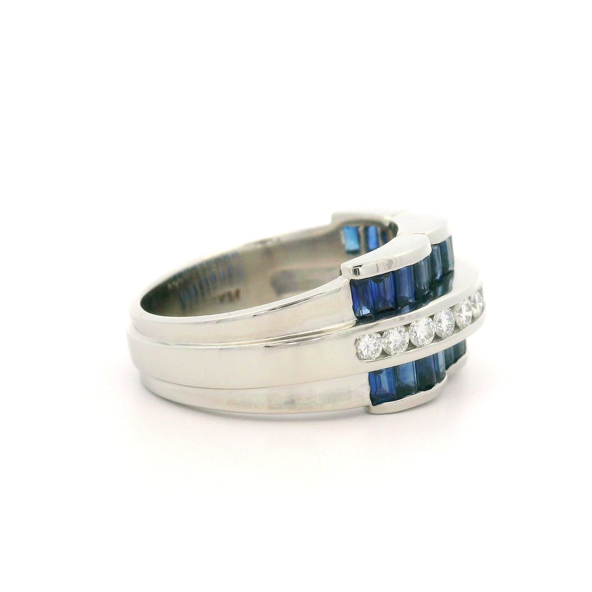 Charles Krypell Platinum Sapphire & Diamond Wide Wavy Cocktail Band Ring 2