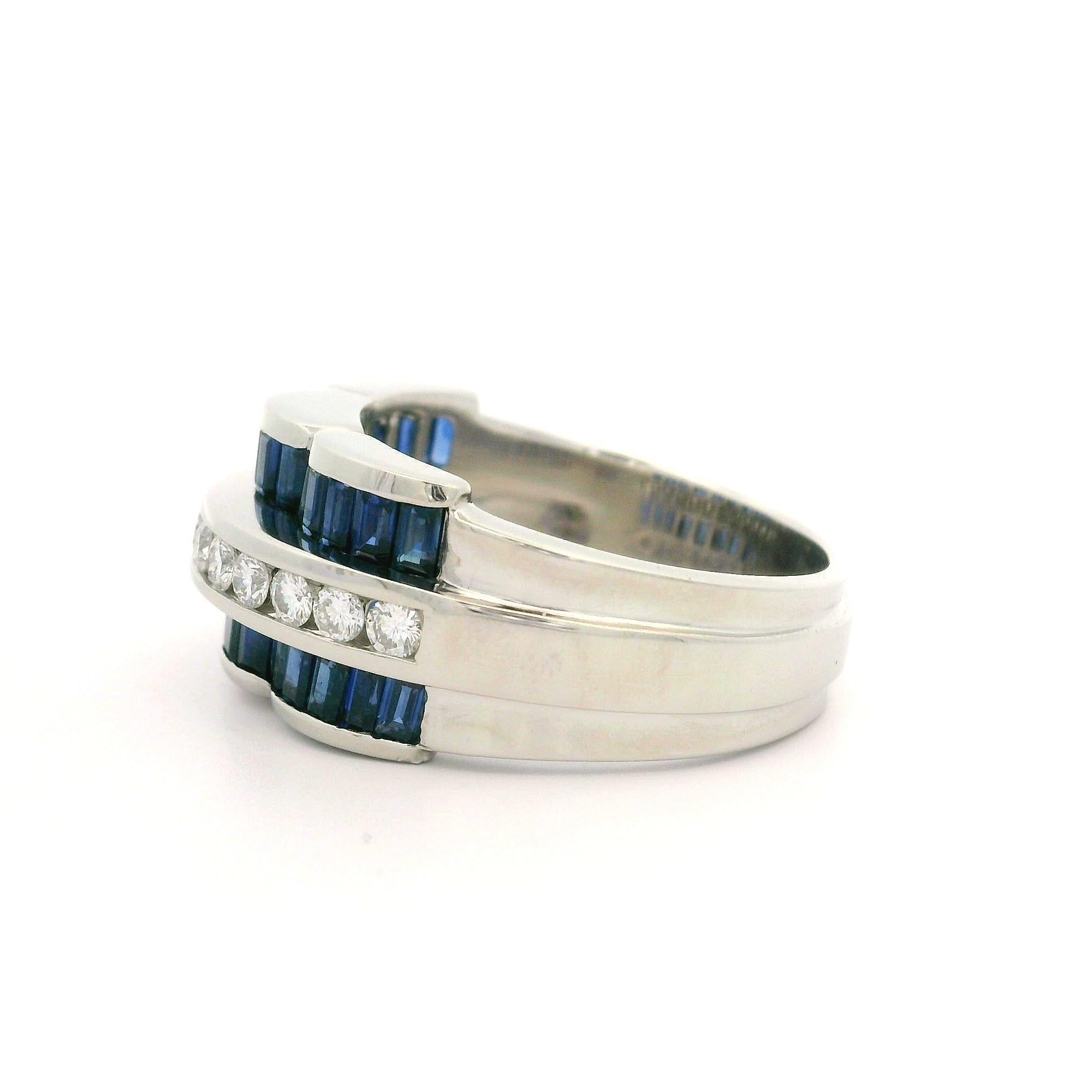 Charles Krypell Platinum Sapphire & Diamond Wide Wavy Cocktail Band Ring 3