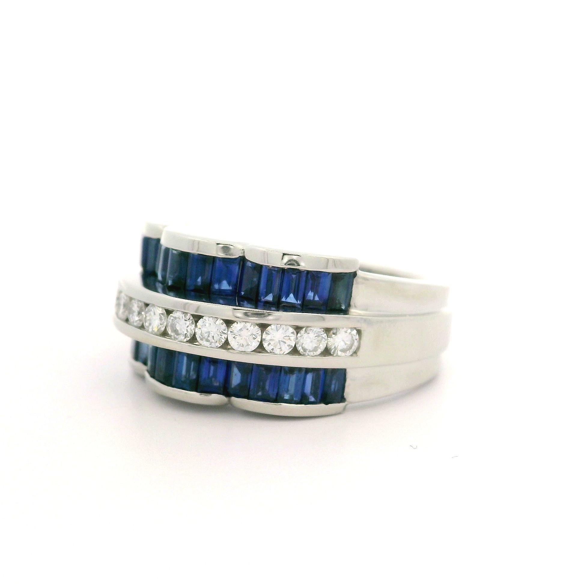 Charles Krypell Platinum Sapphire & Diamond Wide Wavy Cocktail Band Ring 4