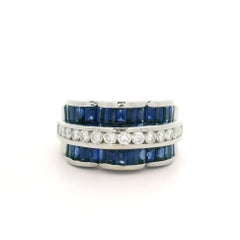 Charles Krypell Platinum Sapphire & Diamond Wide Wavy Cocktail Band Ring