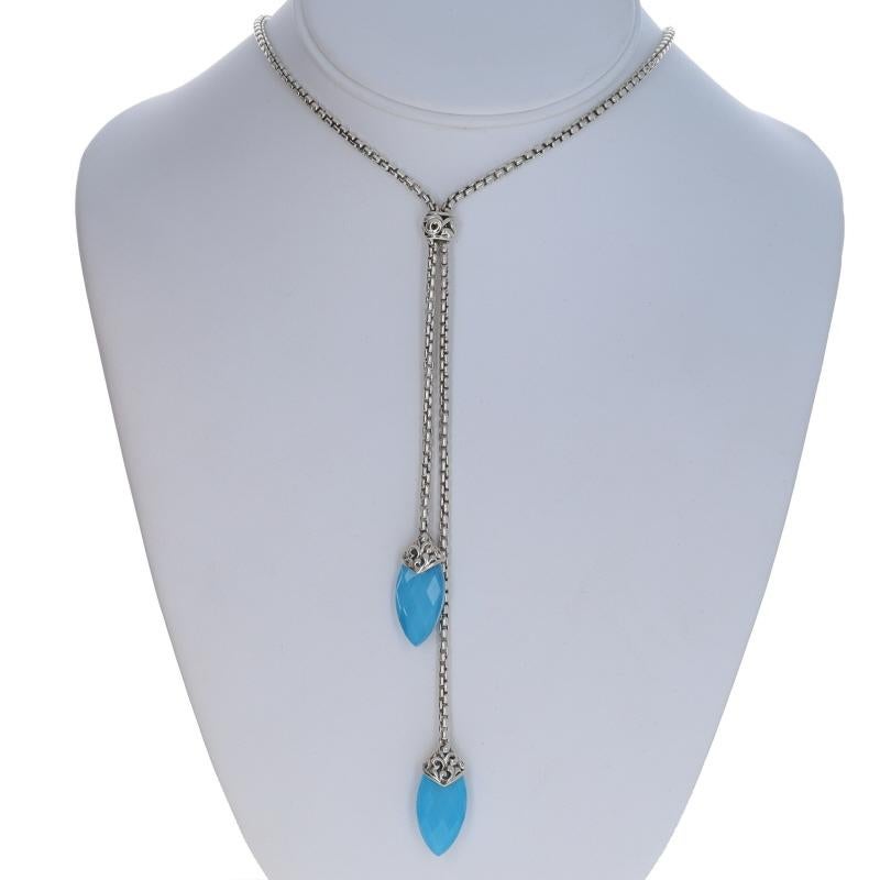 Einzelhandelspreis: $795

Marke: Charles Krypell
Design/One:  Marquise Lariat Halskette

Metallgehalt: Sterling Silber

Informationen zu Stein

Naturquarz über Türkis
Behandlung: Routinemäßig verbessert

Stil: Lariat
Kette Stil: Box
Verschluss-Typ: