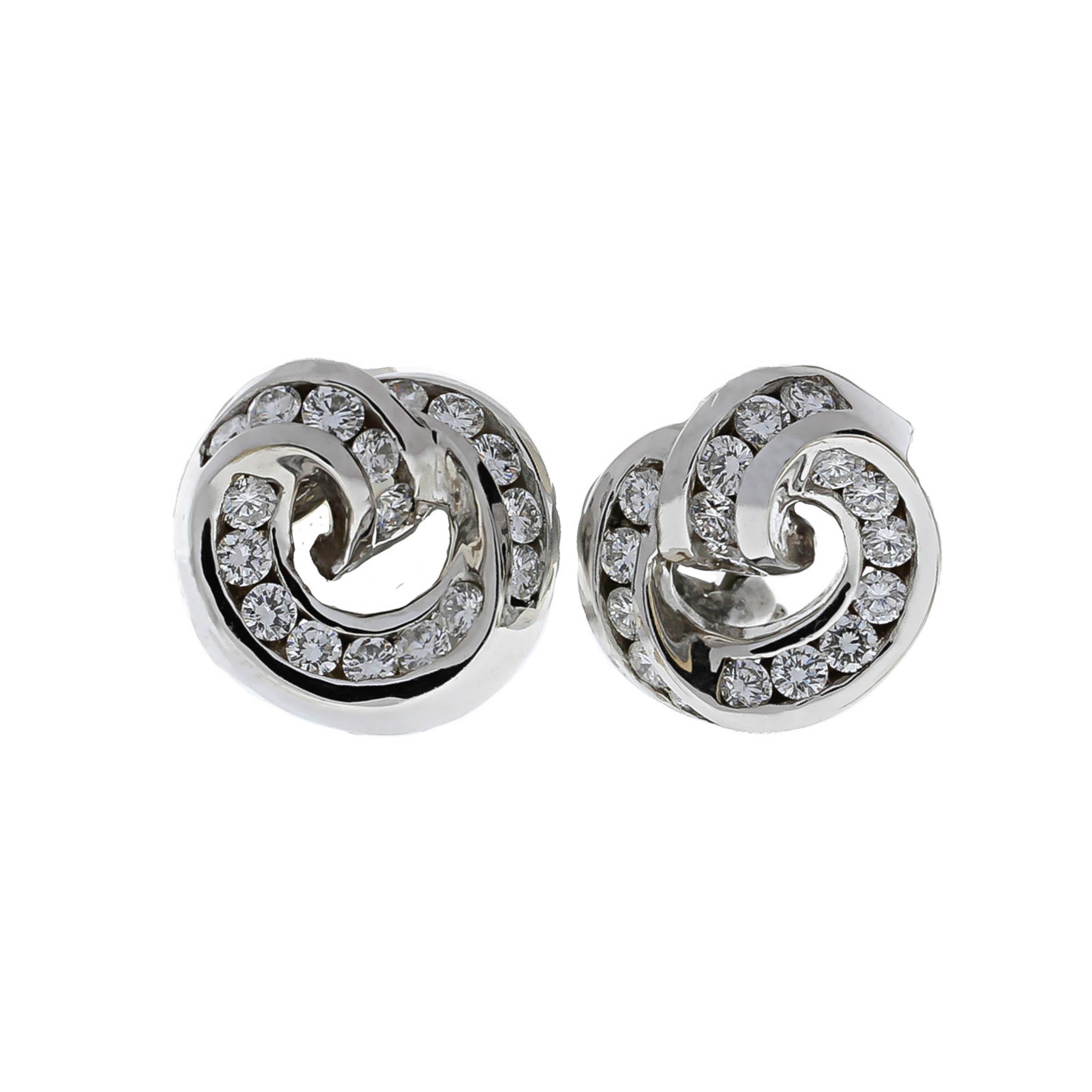 Round Cut Charles Krypell Round Swirl Diamond Earrings For Sale