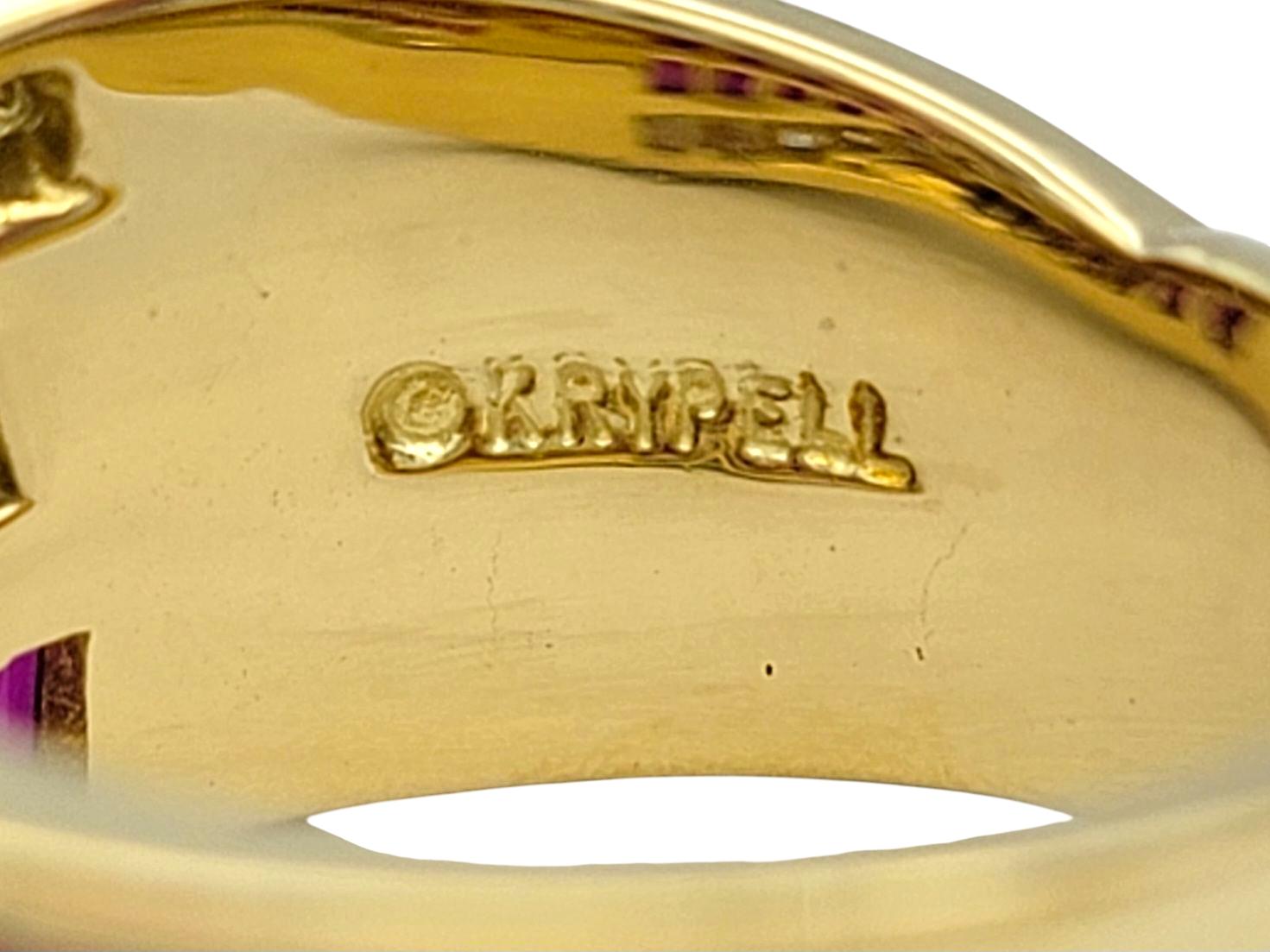 Charles Krypell Anillo Cruzado de Rubíes y Diamantes en Oro Amarillo de 18 Kilates en venta 1