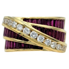 Charles Krypell Crossover-Ring aus 18 Karat Gelbgold mit Rubin und Diamant