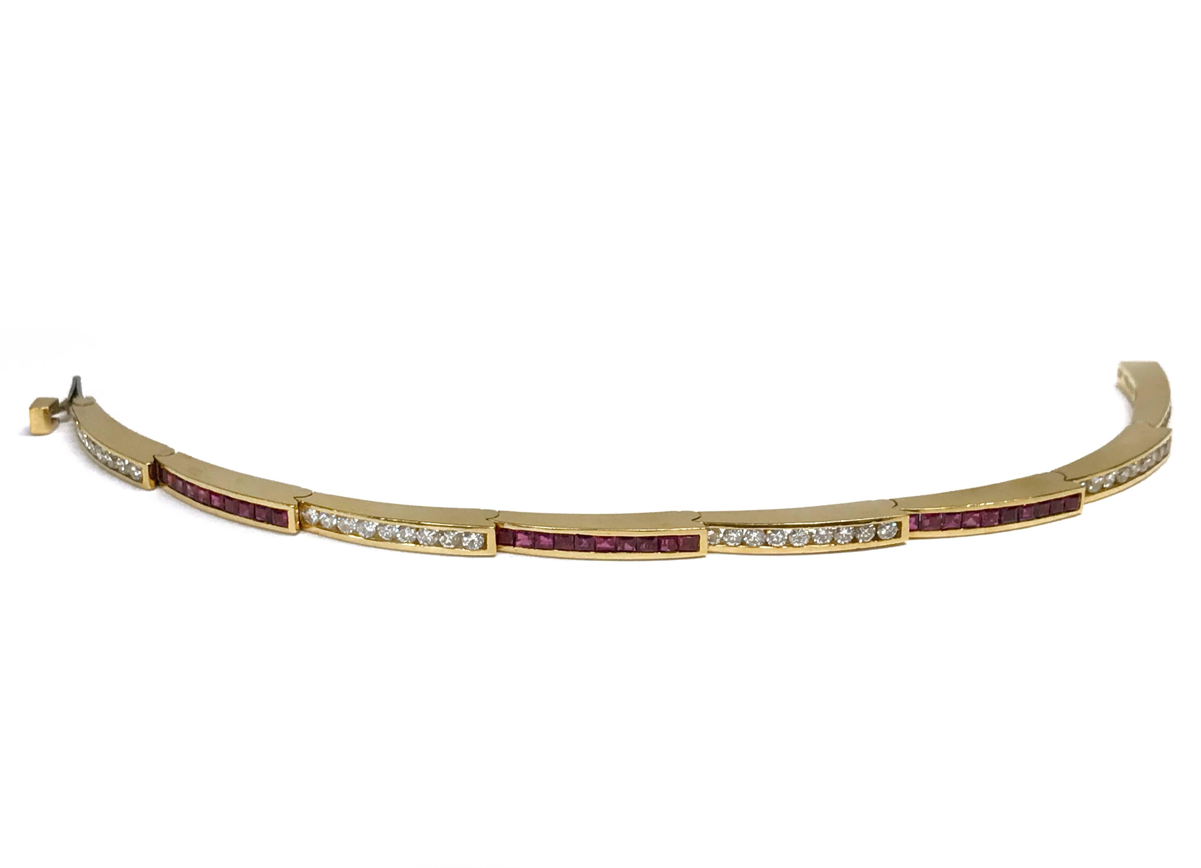 Charles Krypell Yellow Gold Ruby Diamond Bracelet In Good Condition In Palm Desert, CA
