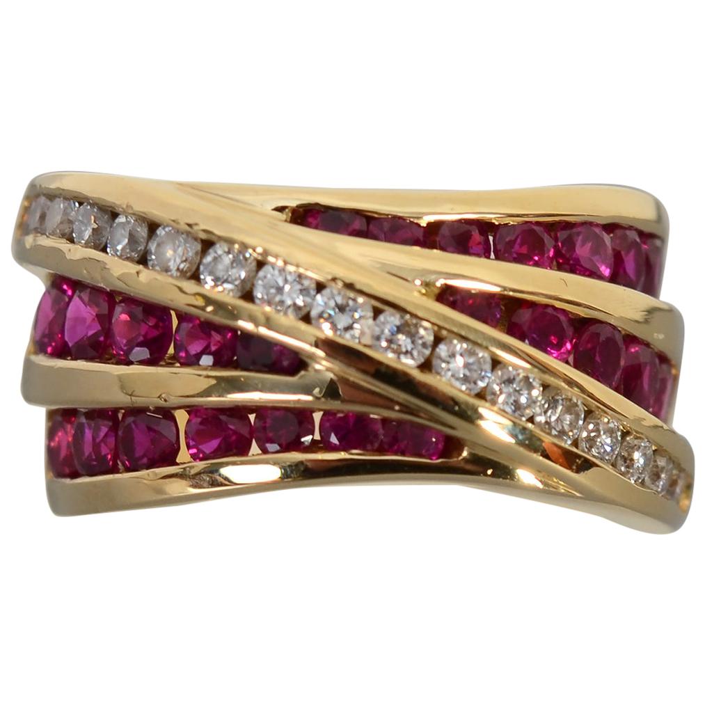 Charles Krypell Ruby and Diamond Gold Ring For Sale