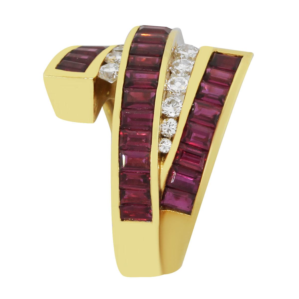Baguette Cut Charles Krypell Ruby and Diamond Ring
