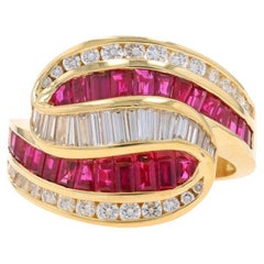 Charles Krypell Rubin-Diamant- Bypass-Ring - Gelbgold 18k Baguette 4,90ctw 9 1/2