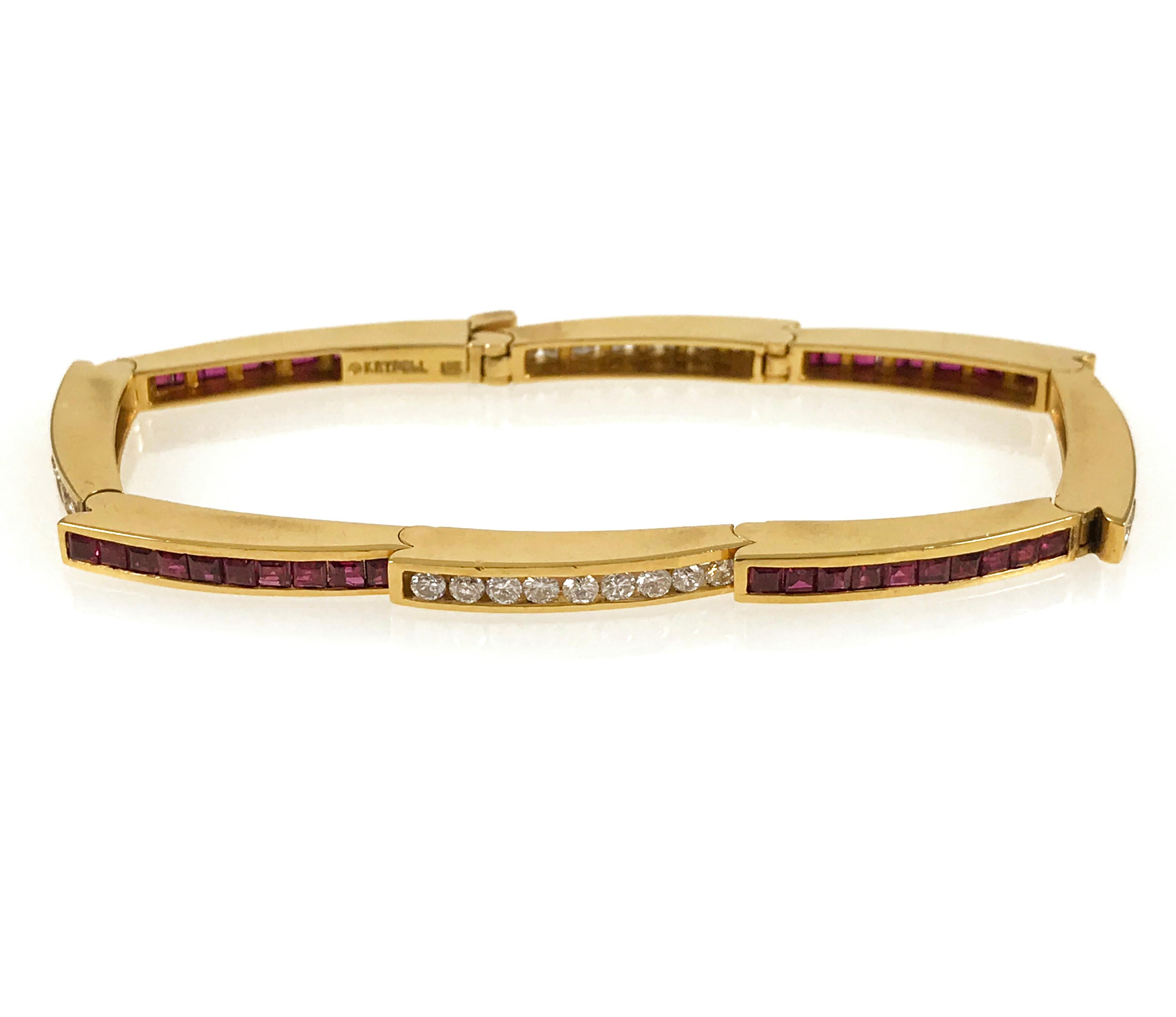 Women's or Men's Charles Krypell Yellow Gold Ruby Diamond Bracelet