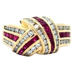 Charles Krypell Ruby & Diamond Signature Knot Ring 18K Gold