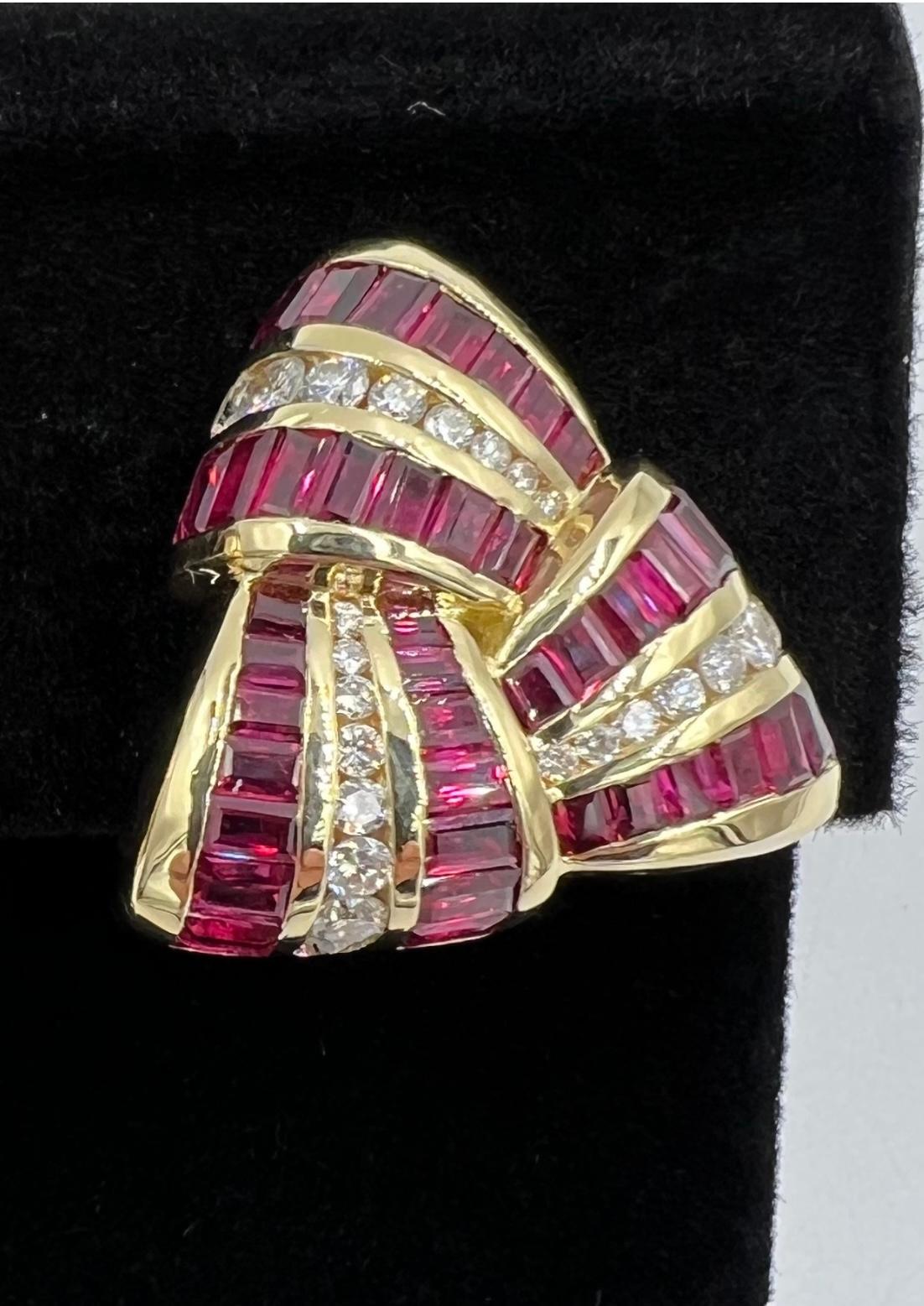 Baguette Cut Charles Krypell Ruby Diamond Yellow Gold Earrings For Sale