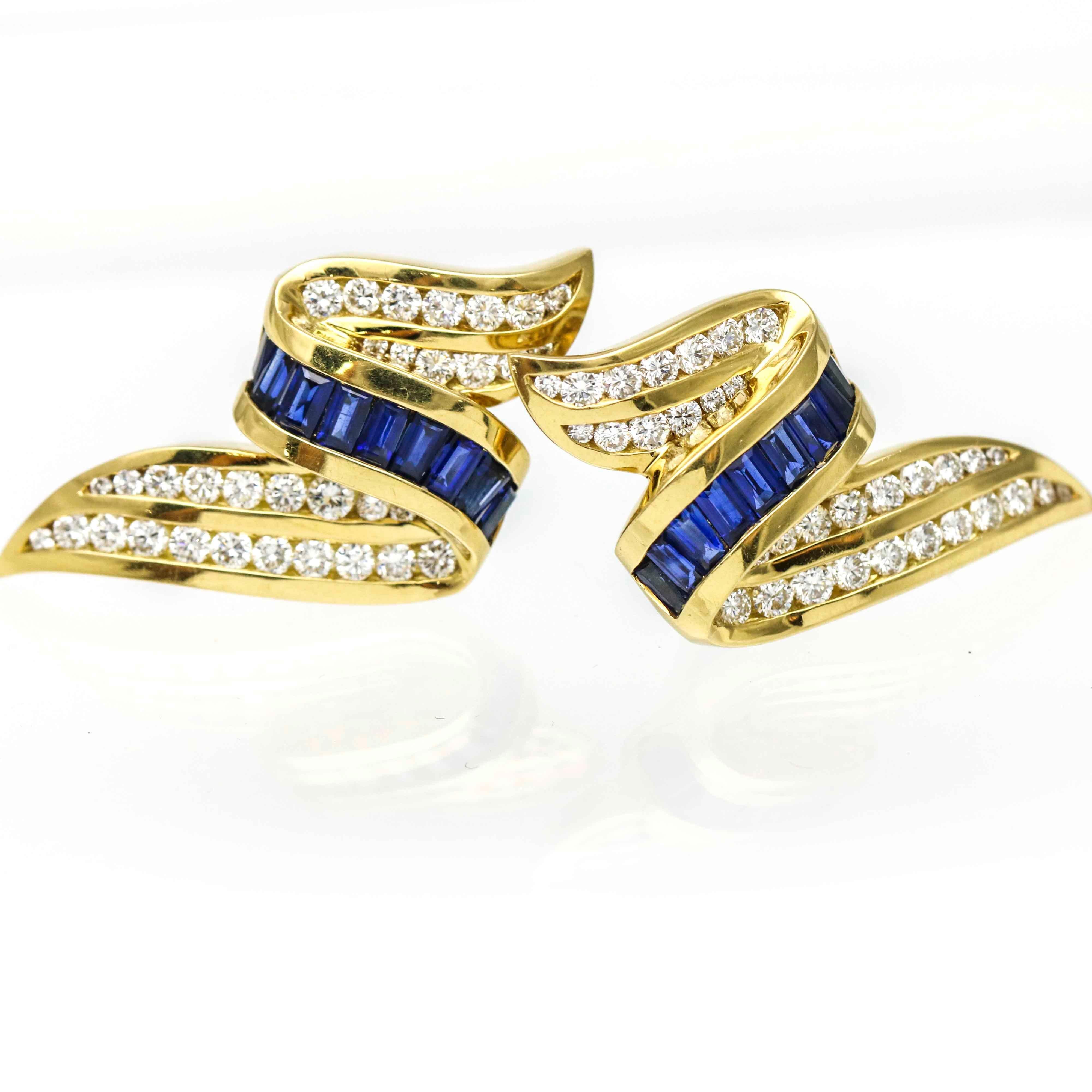 Retro Charles Krypell Sapphire and Diamond 18 Karat Yellow Gold Clip-On Earrings For Sale