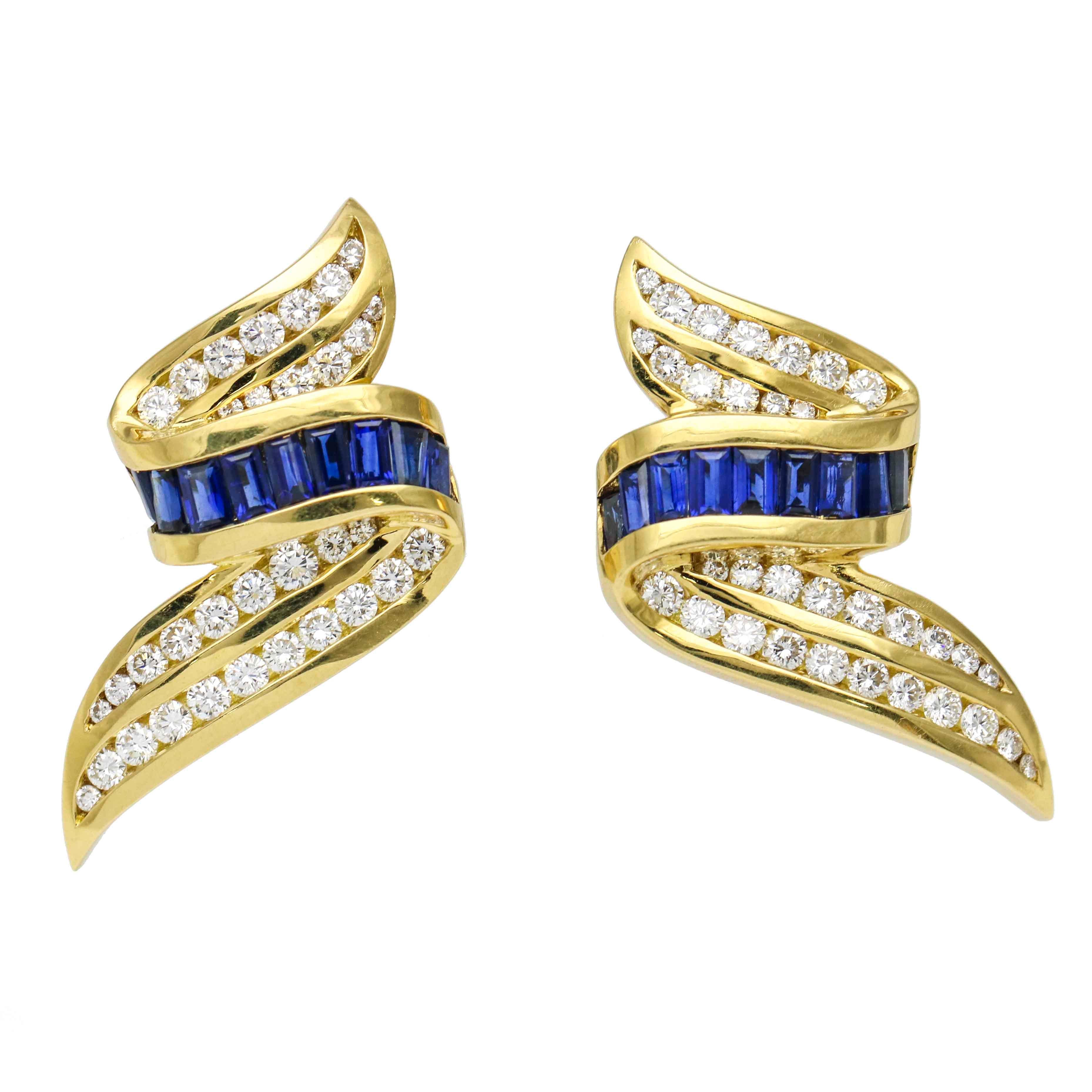 Charles Krypell Sapphire and Diamond 18 Karat Yellow Gold Clip-On Earrings For Sale