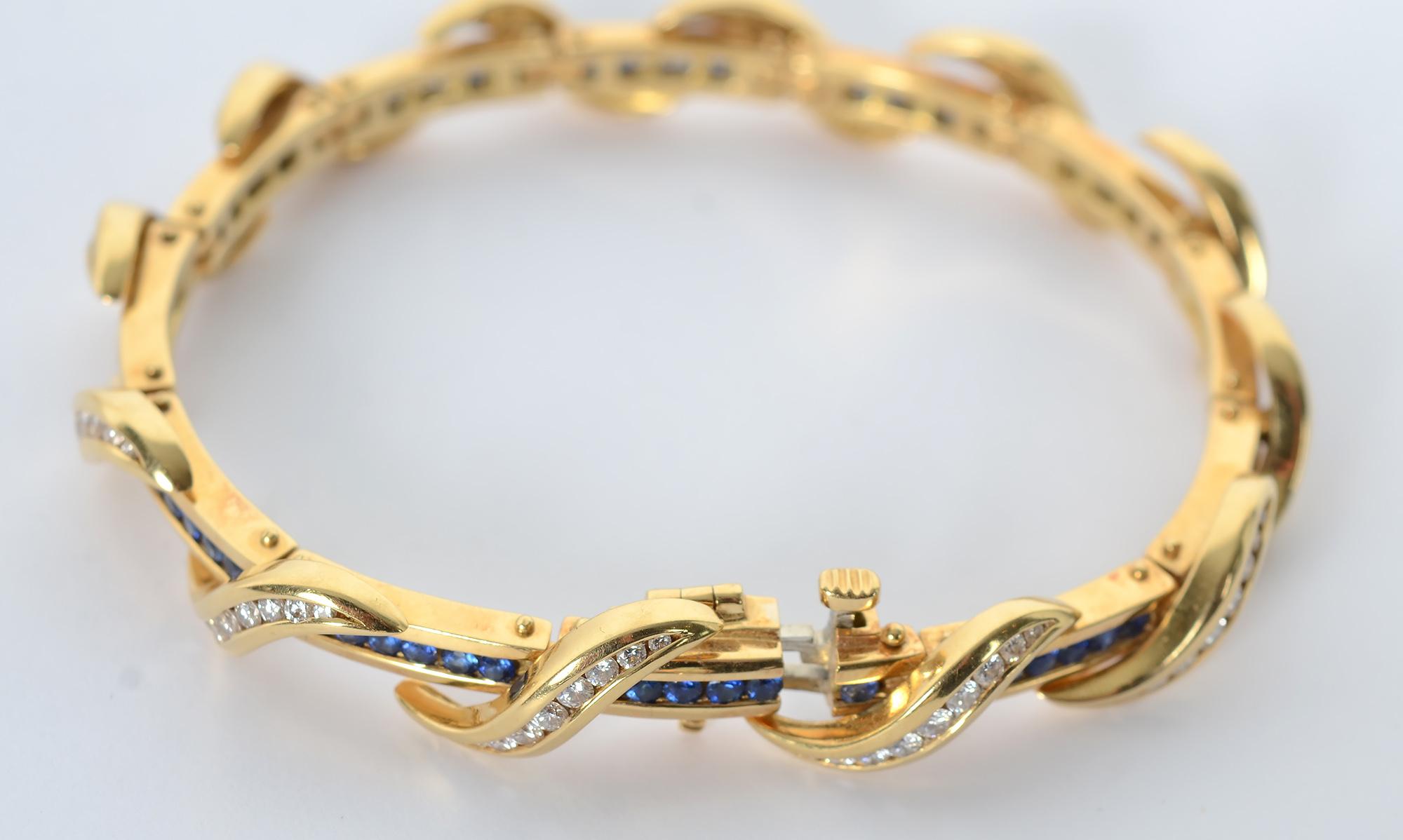 Charles Krypell Sapphire and Diamond Gold Bracelet In Excellent Condition In Darnestown, MD