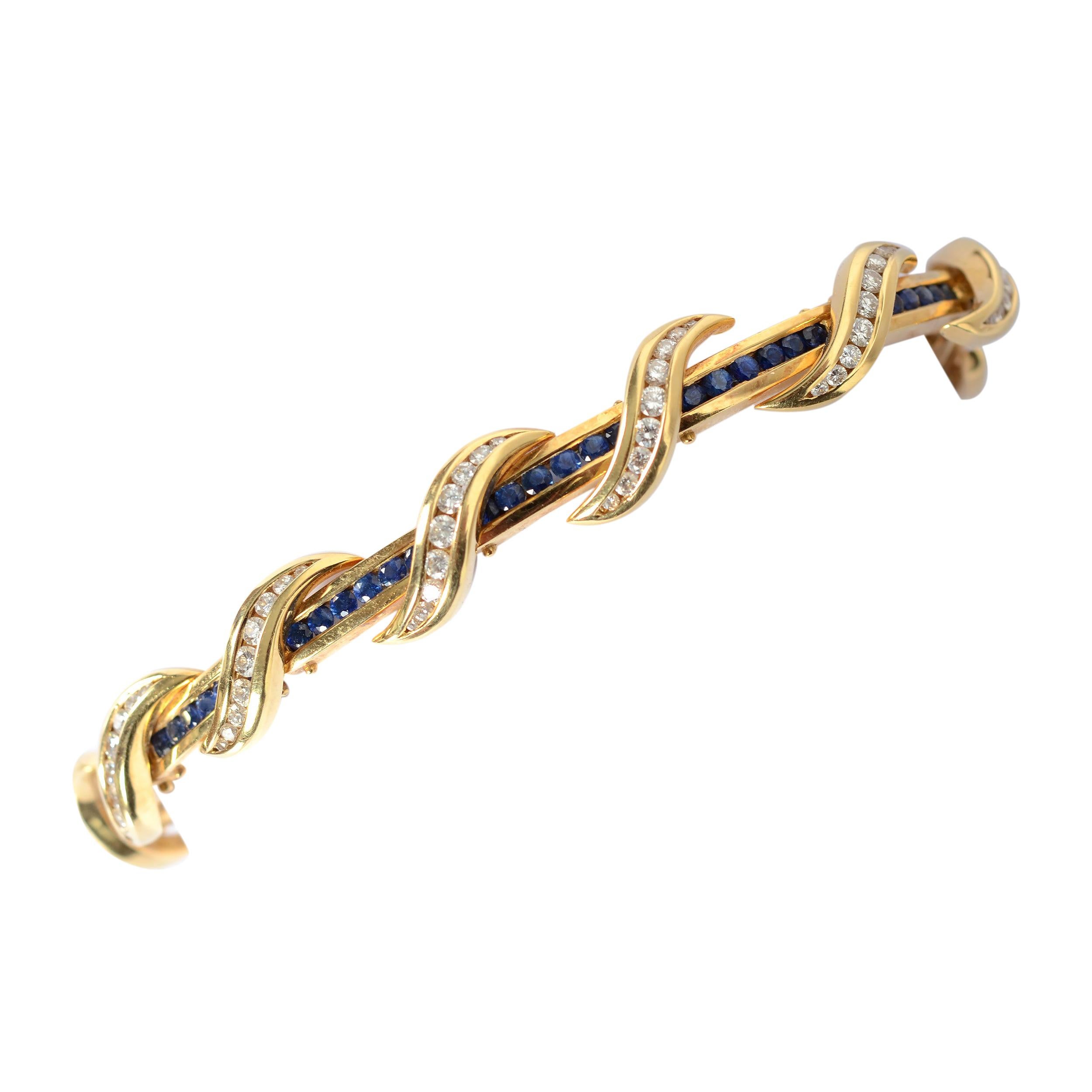Charles Krypell Sapphire and Diamond Gold Bracelet