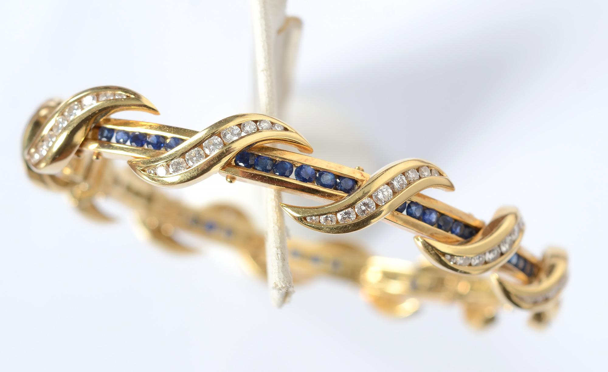 Modern Charles Krypell Sapphire and Diamond Yellow Gold Bracelet For Sale