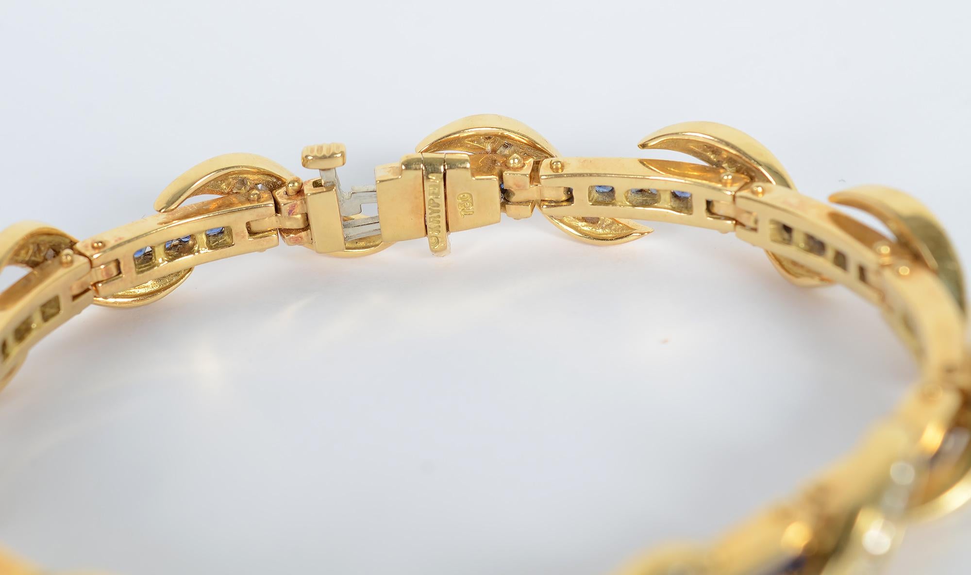 Round Cut Charles Krypell Sapphire and Diamond Yellow Gold Bracelet For Sale