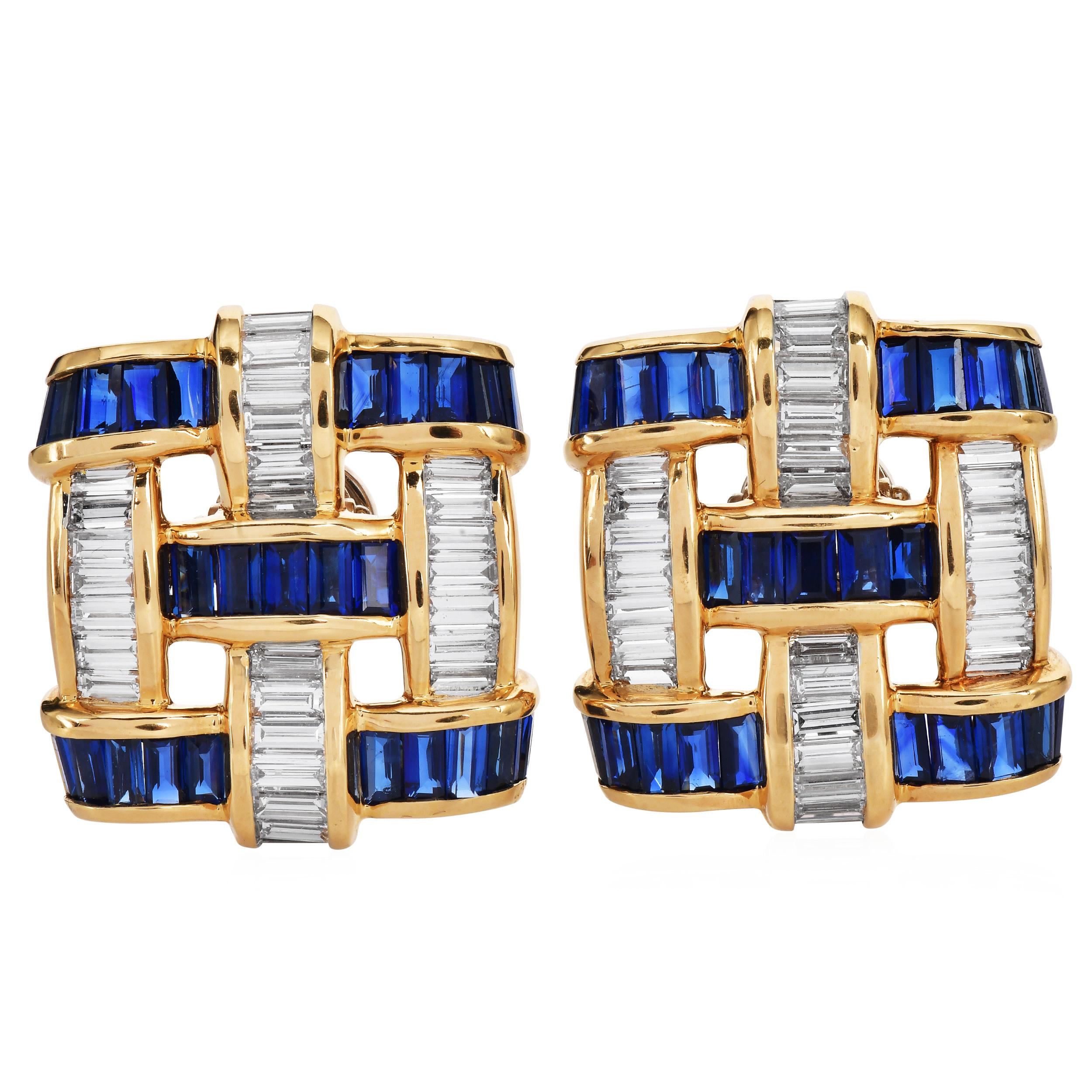 Charles Krypell Saphir Diamant 18K Gold Statement-Ohrringe im Angebot