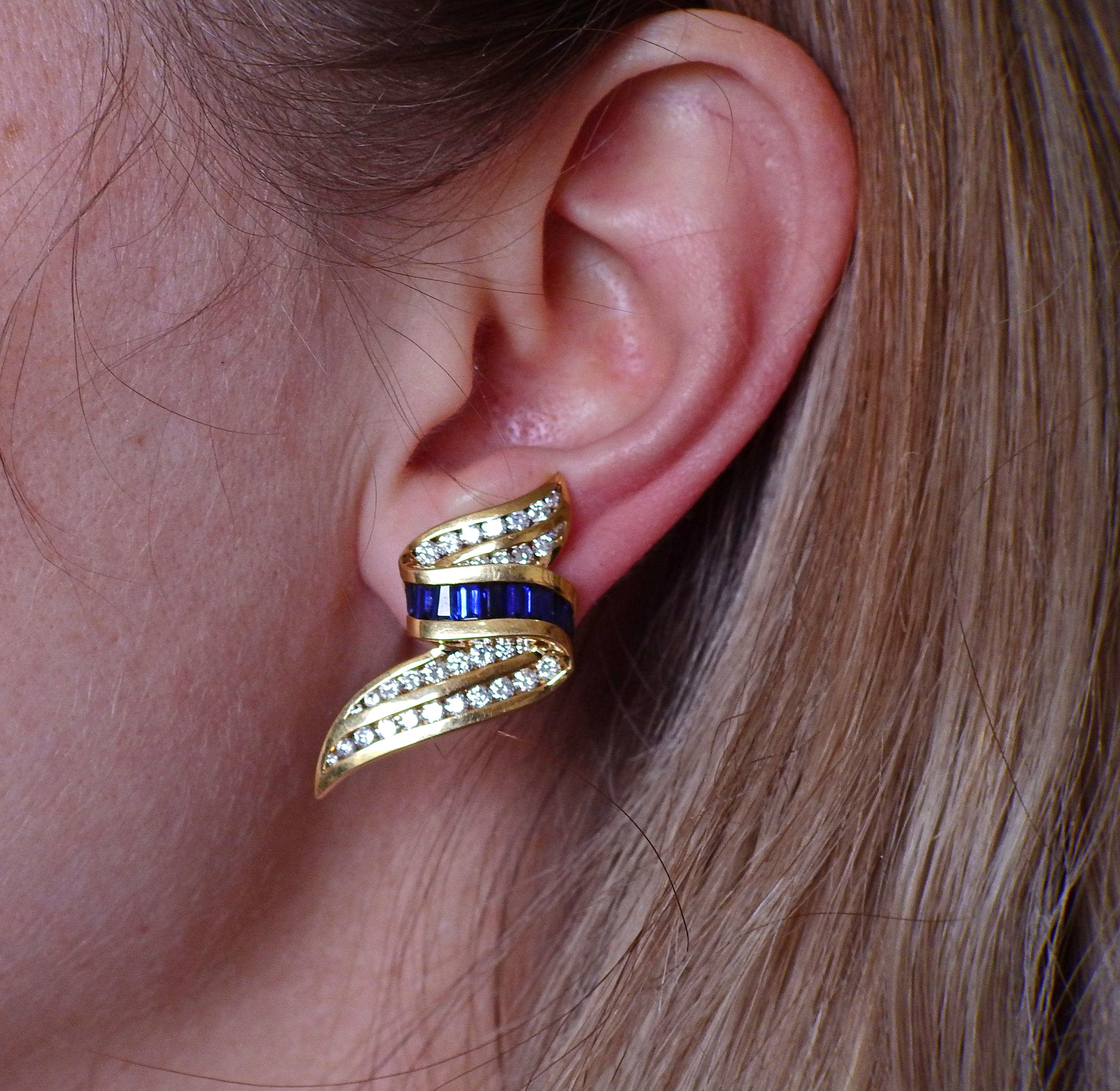 Women's Charles Krypell Sapphire Diamond Gold Earrings