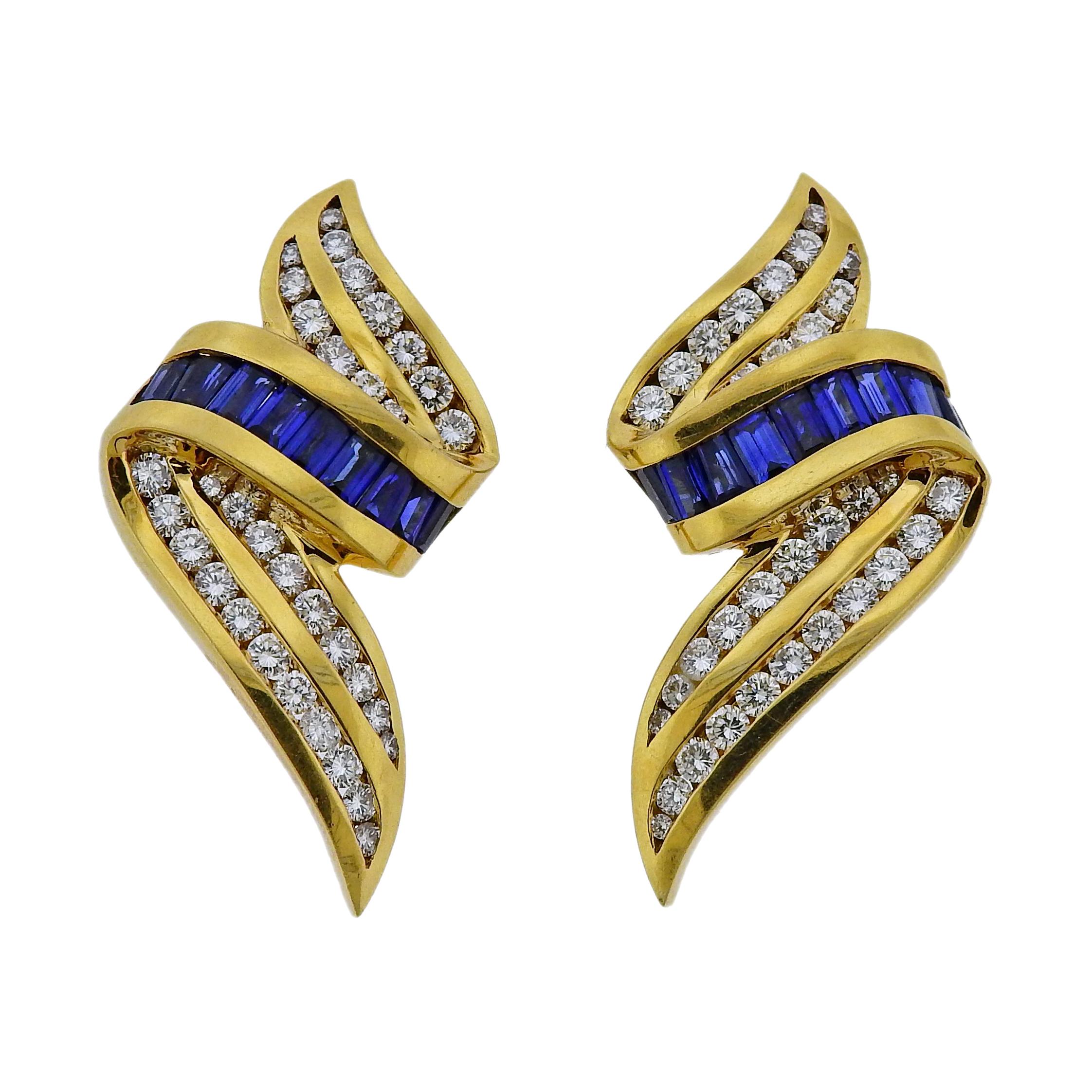 Charles Krypell Sapphire Diamond Gold Earrings