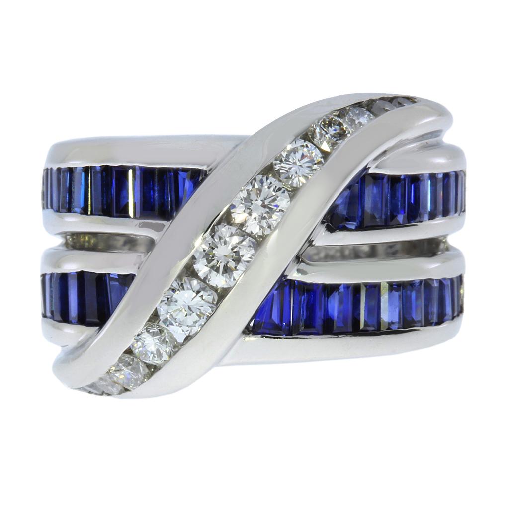 Round Cut Charles Krypell Sapphire & Diamond Platinum Ring For Sale