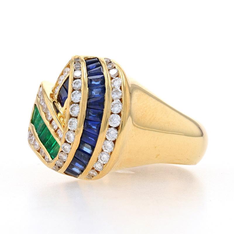 Baguette Cut Charles Krypell Sapphire Emerald Diamond Cocktail Ring Yellow Gold 18k For Sale