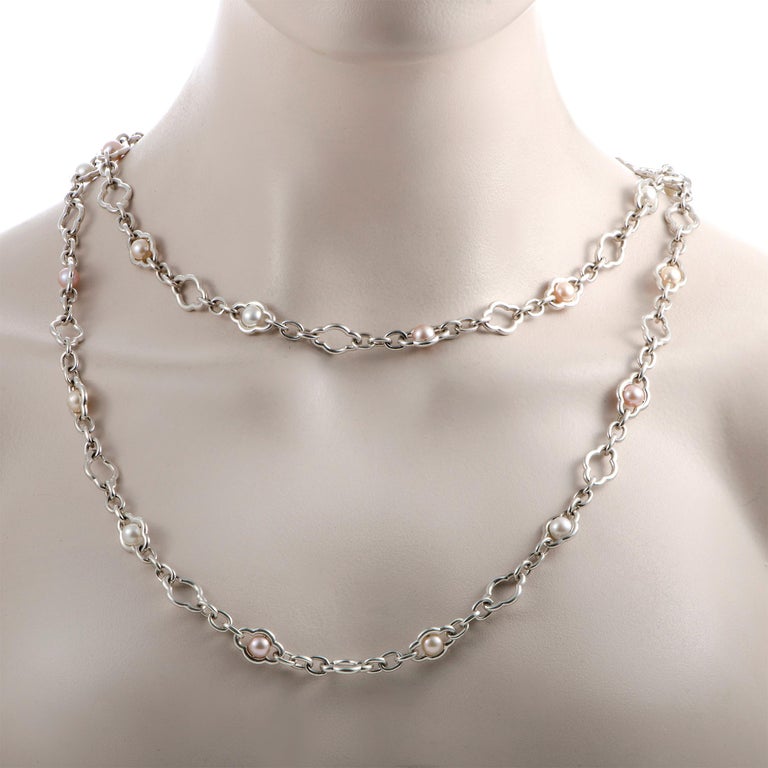 Charles Krypell Silver and Pearl Long Chain Necklace For Sale at 1stdibs