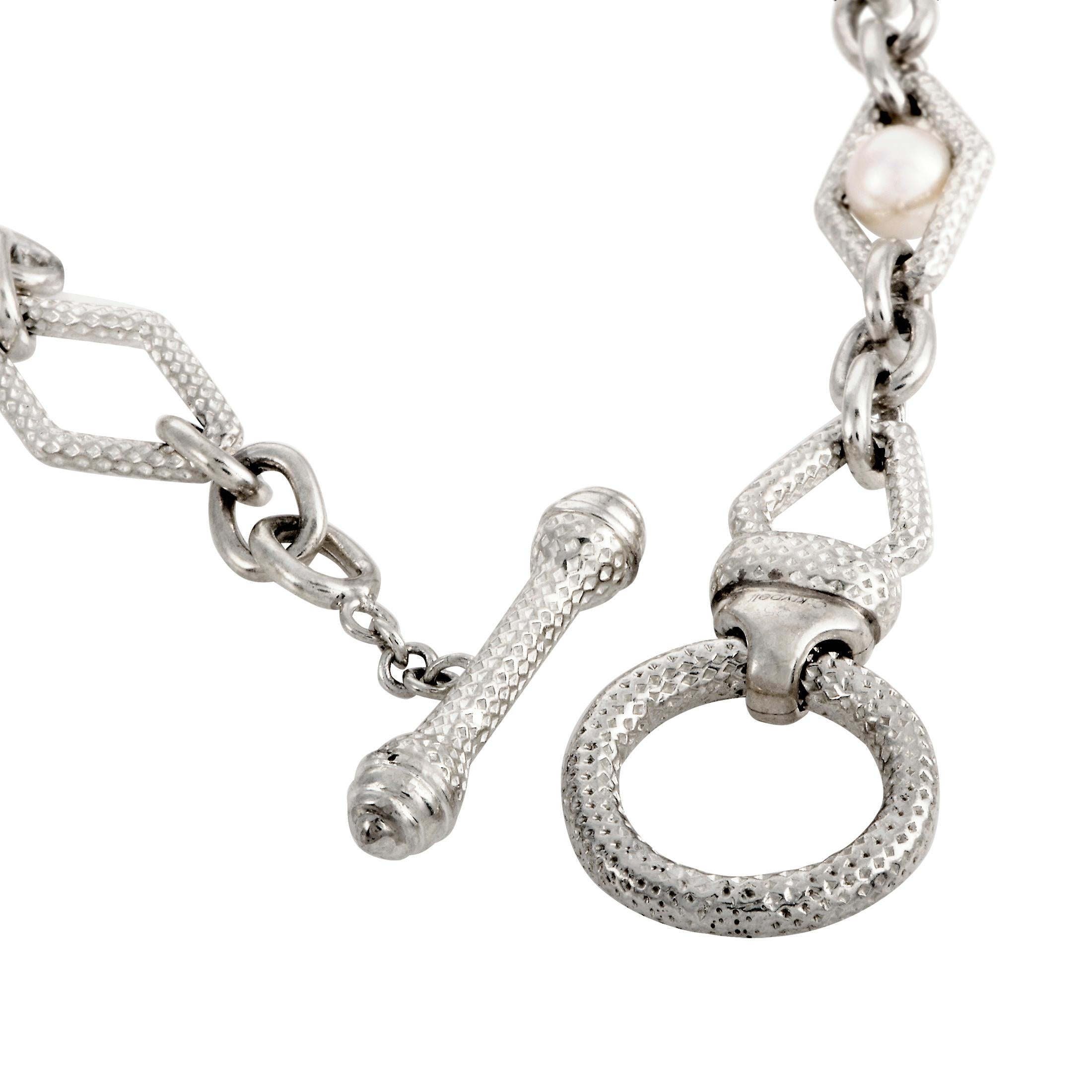 Charles Krypell Silver and Pearl Long Chain Necklace 1