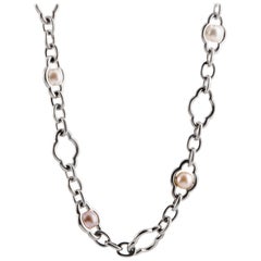 Charles Krypell Silver and Pearl Long Chain Necklace