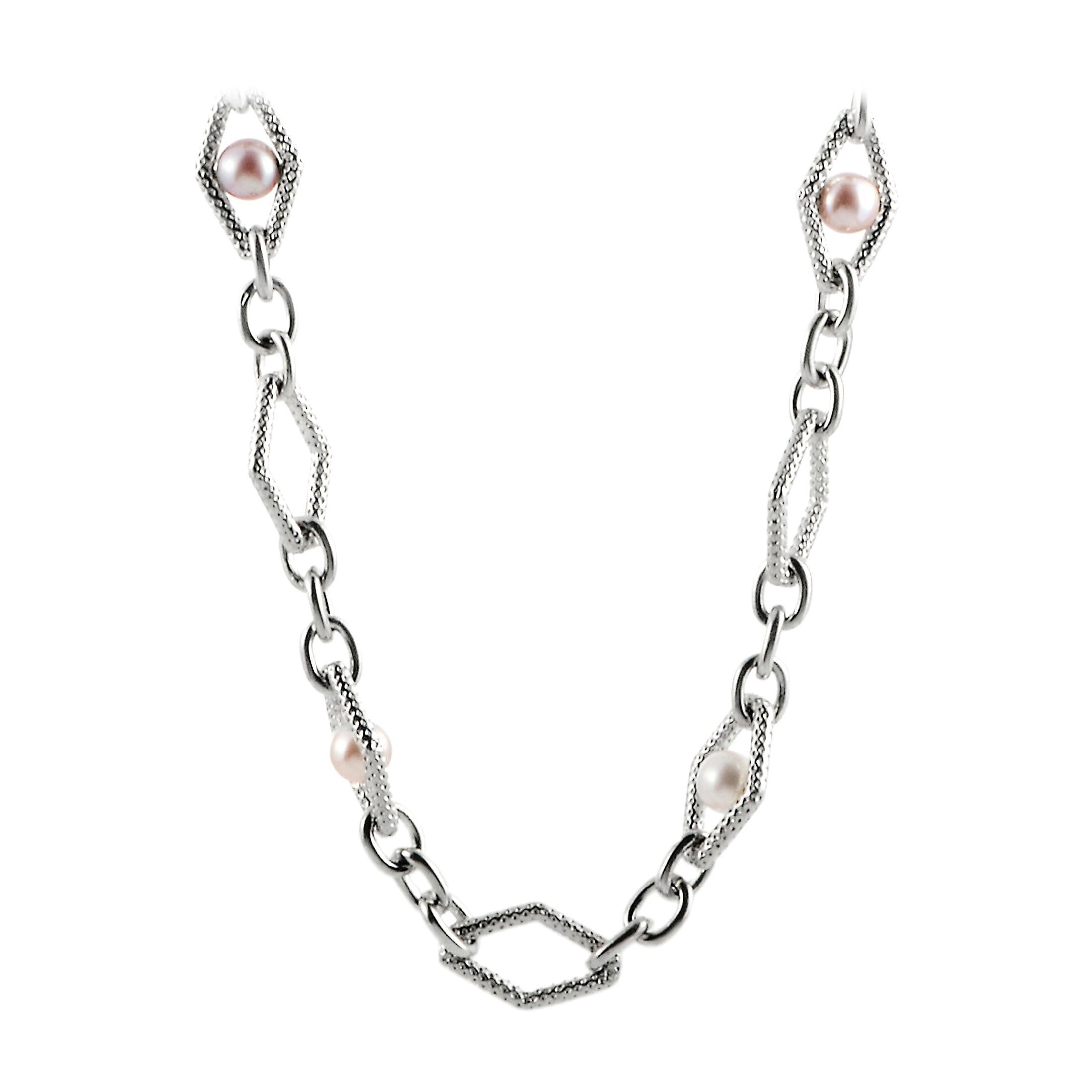 Charles Krypell Silver and Pearl Long Chain Necklace