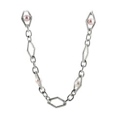 Charles Krypell Silver and Pearl Long Chain Necklace