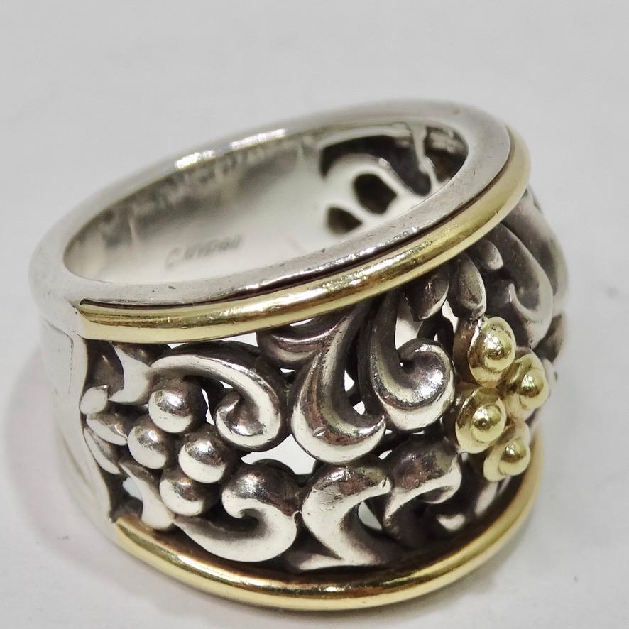 Charles Krypell Sterling Silver and 18K Gold Ivy Dome Ring In Good Condition For Sale In Scottsdale, AZ