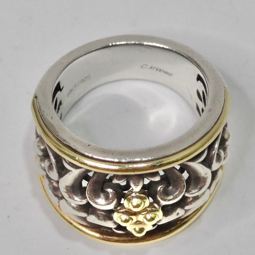 Charles Krypell Sterling Silver and 18K Gold Ivy Dome Ring For Sale 1