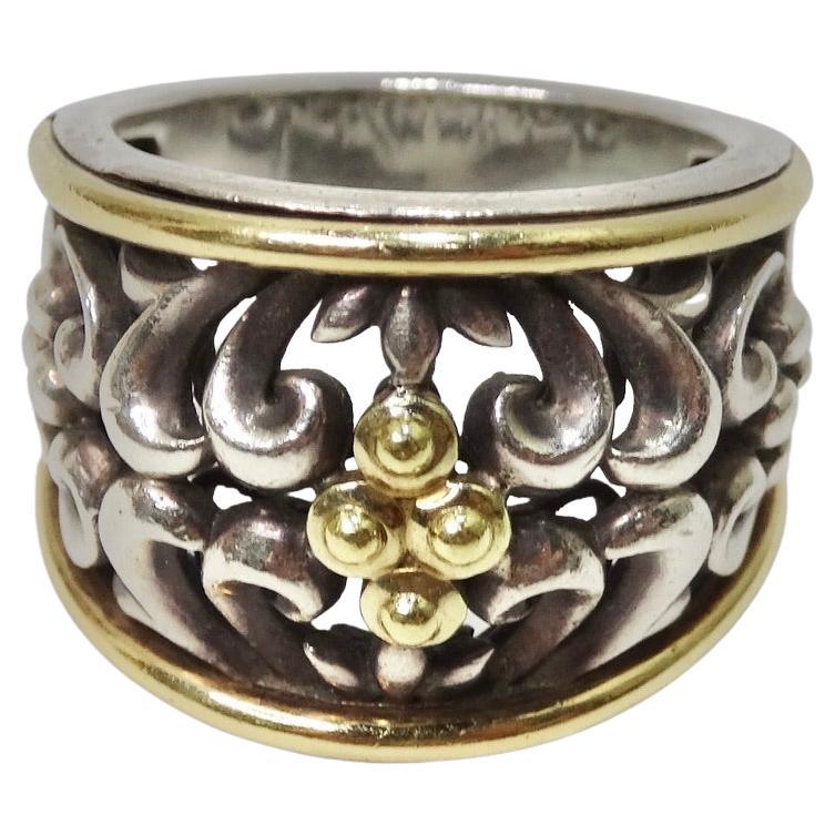 Charles Krypell Sterling Silver and 18K Gold Ivy Dome Ring For Sale