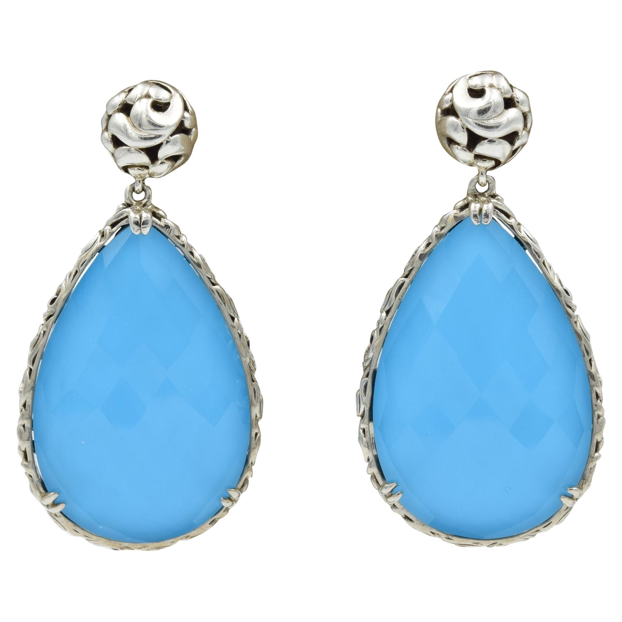 Charles Krypell Sterling Silver Blue Turquoise Large Drop Earrings