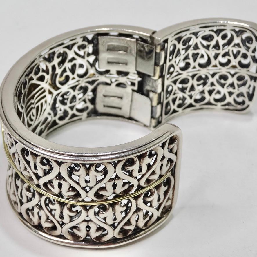 Charles Krypell Manschettenarmband aus Sterlingsilber, Gold und schwarzen und weißen Diamanten im Angebot 2