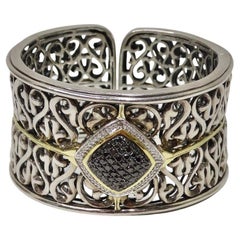 Charles Krypell Sterling Silver, Gold and Black and White Diamond Cuff Bracelet