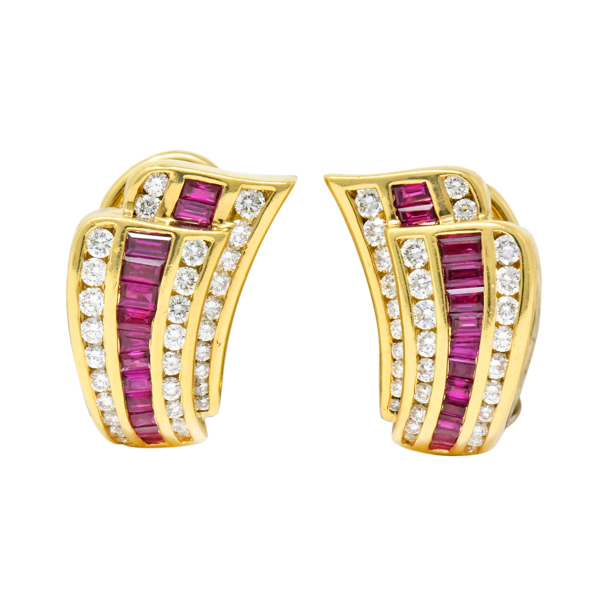 Charles Krypell Vintage 1.80 Carat Ruby Diamond 18 Karat Gold Earrings