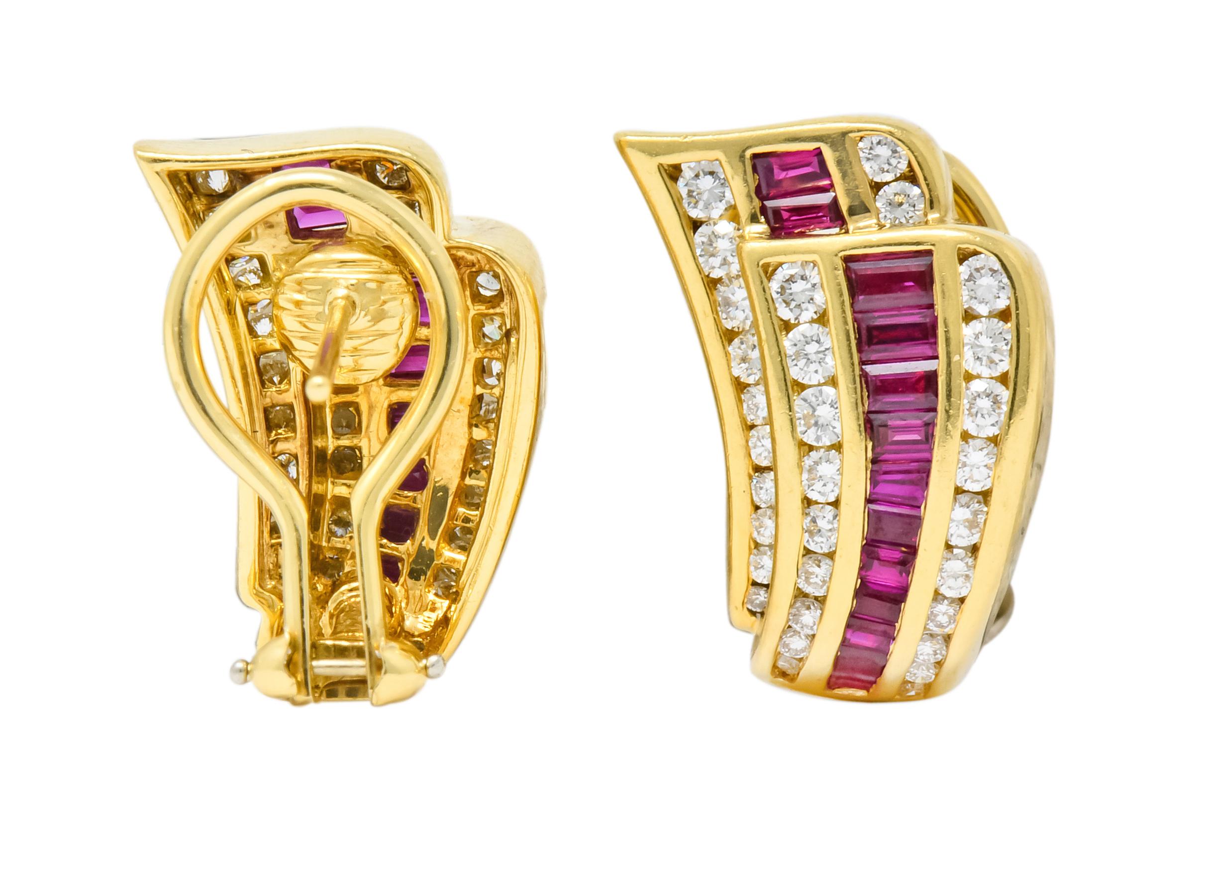 Women's or Men's Charles Krypell Vintage 1.80 Carat Ruby Diamond 18 Karat Gold Earrings