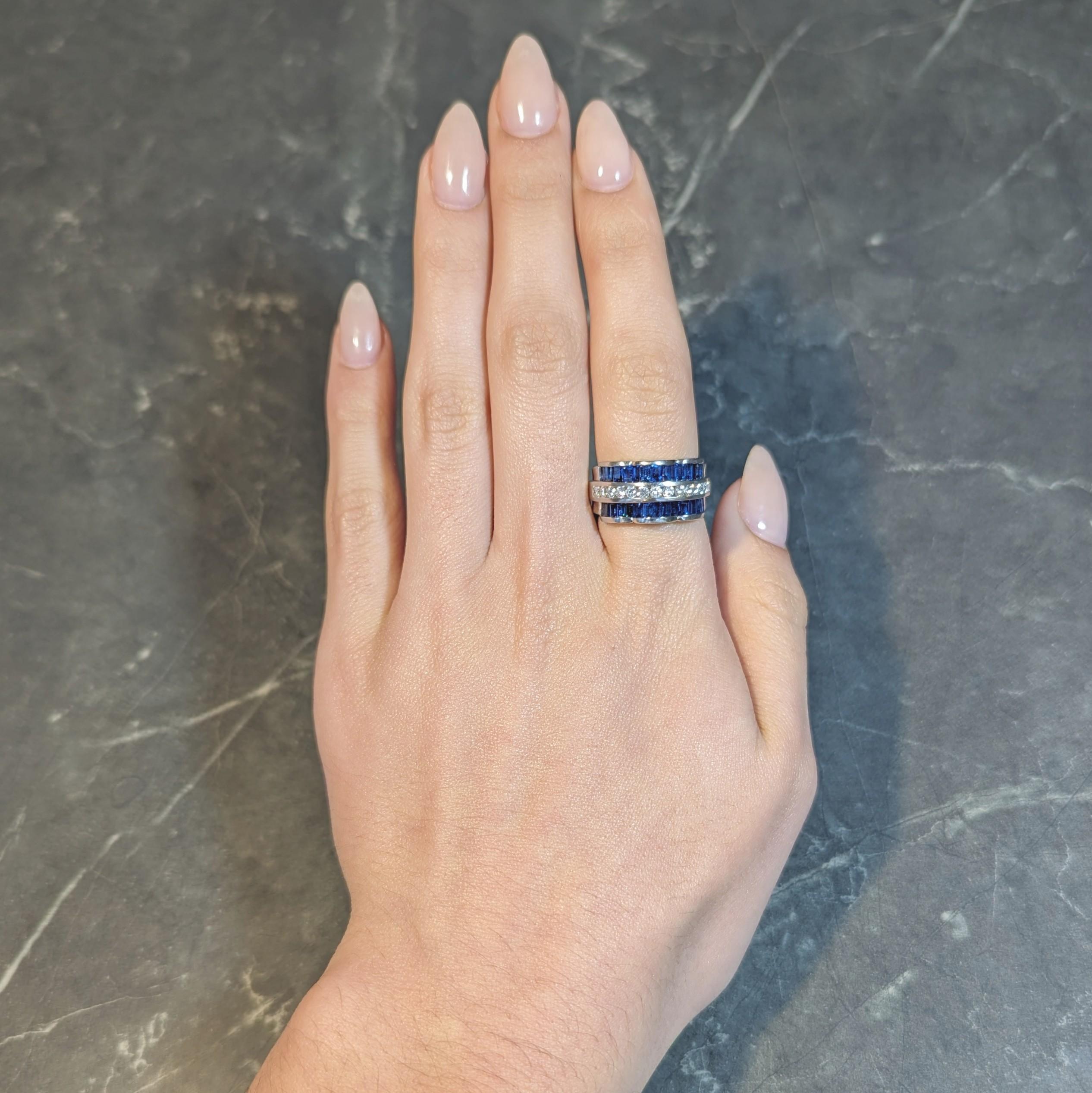 Charles Krypell Vintage 2.76 CTW Sapphire Diamond Platinum Arch Wide Band Ring 8