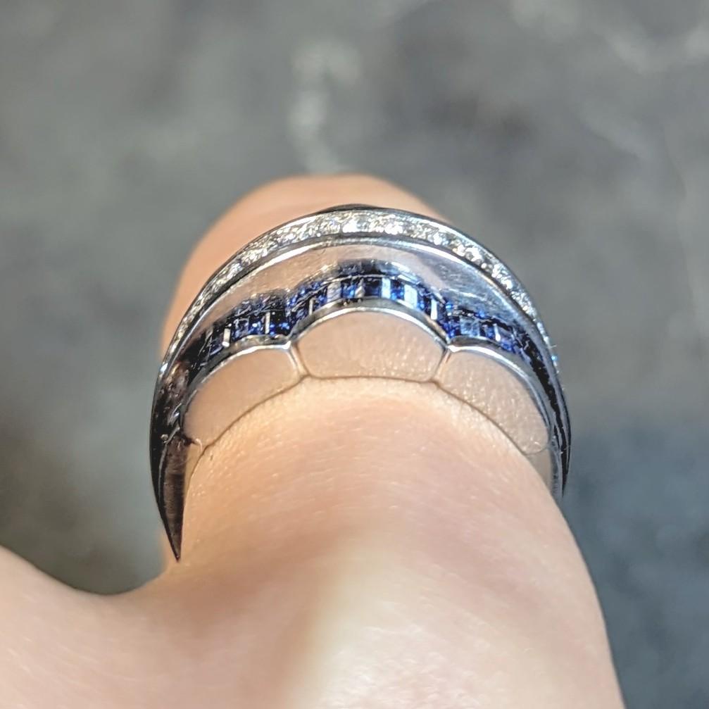 Charles Krypell, bague jonc large vintage en forme d'arc en platine avec saphir et diamant de 2,76 carats poids total en vente 9