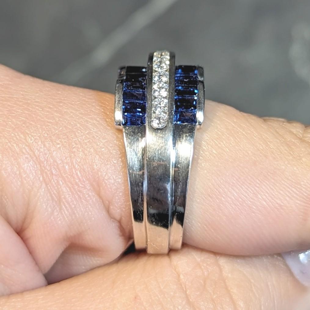 Charles Krypell, bague jonc large vintage en forme d'arc en platine avec saphir et diamant de 2,76 carats poids total en vente 10