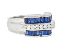 Charles Krypell Vintage 2.76 CTW Sapphire Diamond Platinum Arch Wide Band Ring