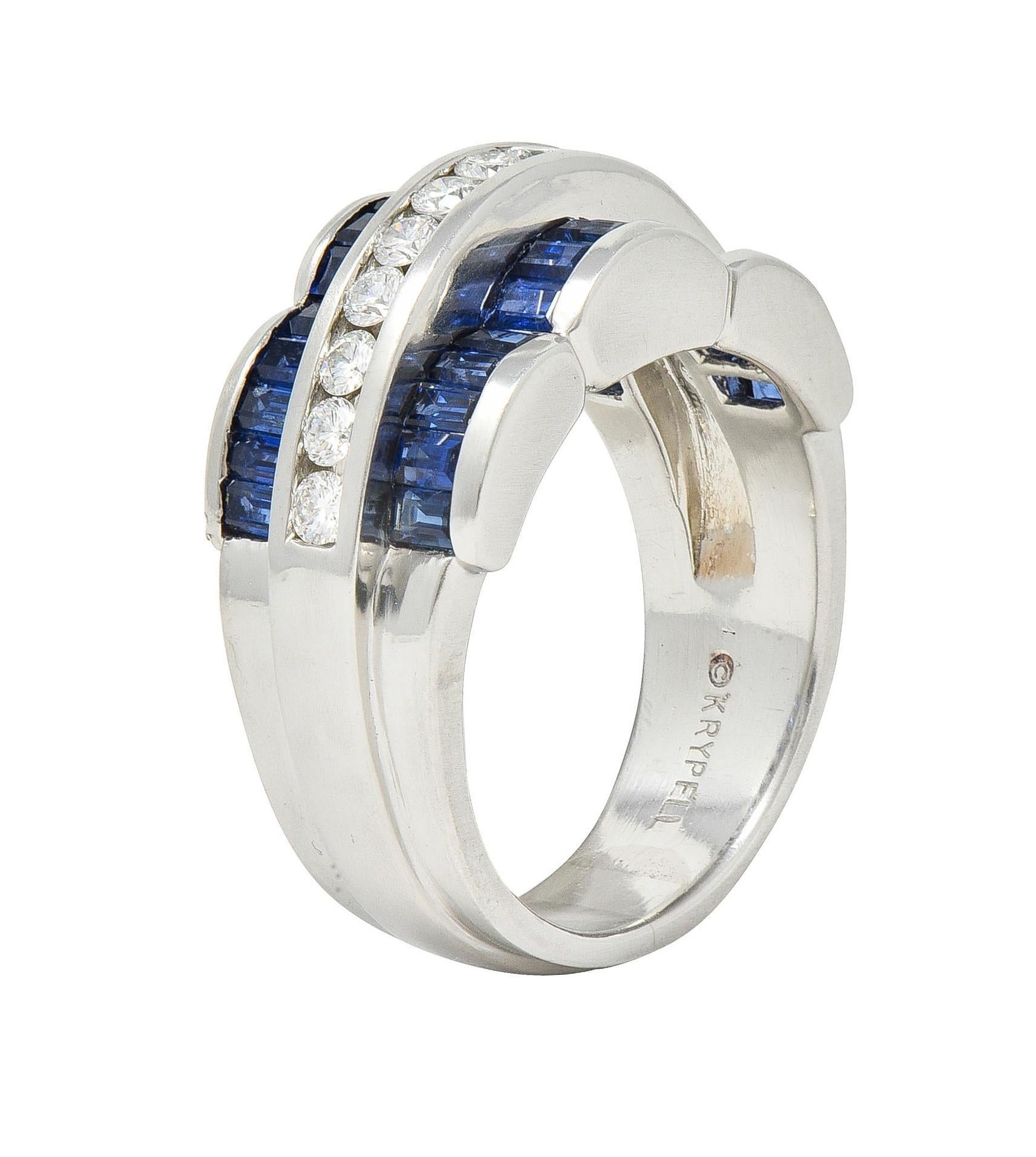 Charles Krypell Vintage 2.76 CTW Sapphire Diamond Platinum Arch Wide Band Ring For Sale 2