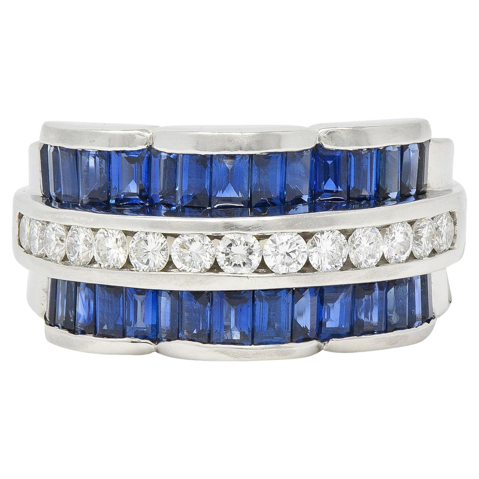 Charles Krypell Vintage 2.76 CTW Sapphire Diamond Platinum Arch Wide Band Ring