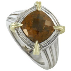 Charles Krypell White and Yellow Gold Silver Smoky Quartz Ring