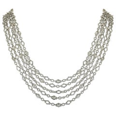 Charles Krypell White Gold and Silver Diamond Multi-Chain Necklace