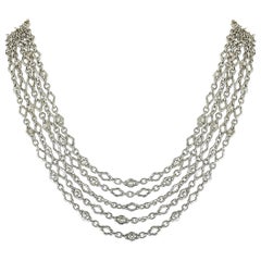 Collier multi-chaînes en or blanc et argent avec diamants Charles Krypell